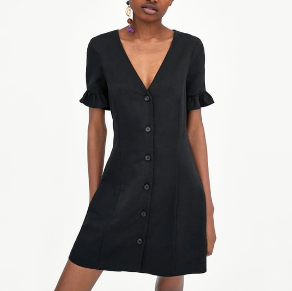 ZARA Mini V-neck dress short ruffled sleeves